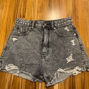 ashy grey ripped denim zara shorts